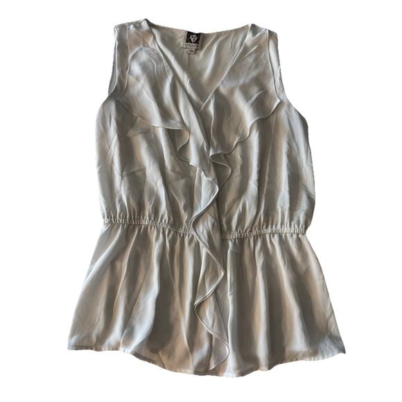 Anne Klein Womens Tank Size 4 White Ruffle Front Suit Separates Pre-owned - Picture 1 of 2